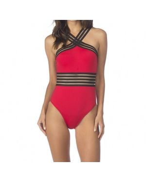 Kenneth Cole High Neck One Piece Swimsuit - Pink