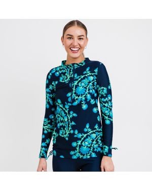 Calypsa Half-Zip Long Sleeve Rash Guard Nora Swim Top - Blue