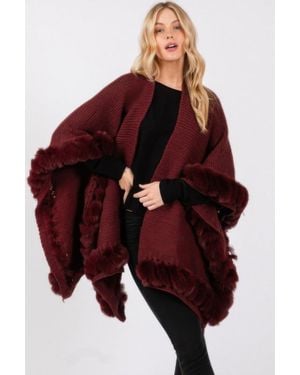 TRUEDAMES Faux Fur Trim Cape With Closure - Red