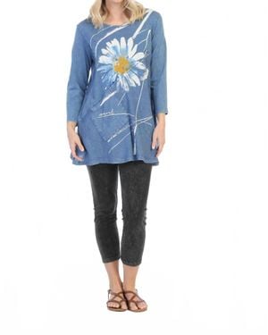Jess & Jane Chit Chat Mineral Washed Cotton Top With Linen Contrast - Blue