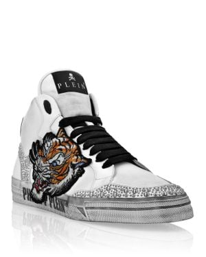 Philipp Plein Leather Hi-Top Sneakers Retrokickz Tiger - Multicolor