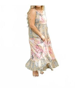 Davi & Dani Boho Blossom Mixed Stripe Midi Dress - Natural