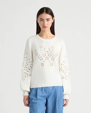 NVLT Long Sleeve Eyelet Crew Neck Sweater - White
