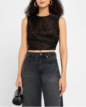 FRAME Mesh Twist Tank Top - Black