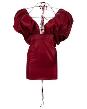 LAQUAN SMITH Puff Sleeve Dress With Halter Straps Oxblood And - Red