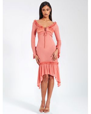 Miss Circle Fiorella Rosy Mauve Satin Rayon Midi Dress - Red