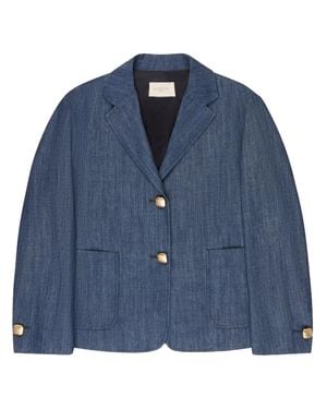 Montedoro Cropped Denim Jacket With Notched Lapels - Blue