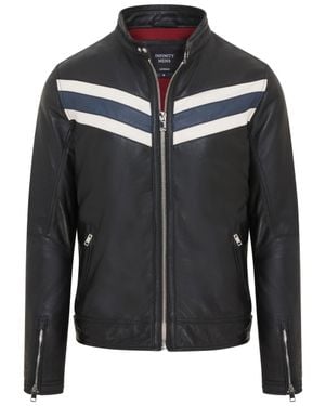 Infinity Leather Cafã Racer Biker Leather Jacket - Black