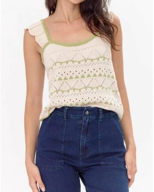Greylin Daisy Flutter Sleeve Pointelle Sweater - Blue