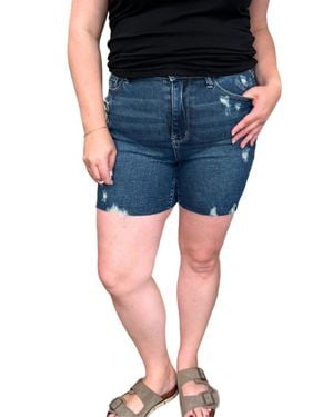 Judy Blue High Waist Mild Destroy Cut Off Shorts - Blue