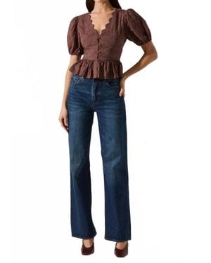 Astr Arely Scalloped V-Neck Peplum Top - Blue