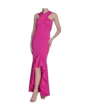 Eliza J Halter Neck Empire Waist Hi Lo Gown - Pink