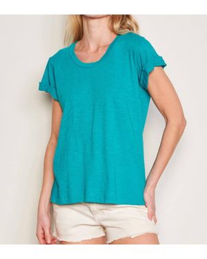 Sundry Rolled Sleeve Crewneck Top - Blue