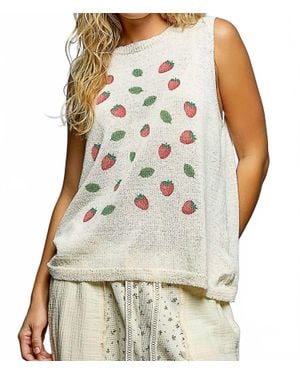 Pol Sweet Strawberry Sleeveless Top - Natural