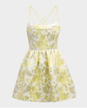 Alice + Olivia Nat Metallic Floral Jacquard Mini Dress - Yellow