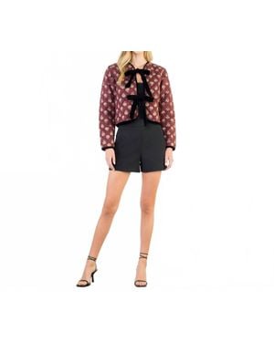 Thml Velvet Bow Floral Quilted Jacket - Black