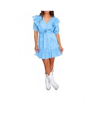 Karlie Solid Poplin Wrap Ruffle Mini Dress - Blue