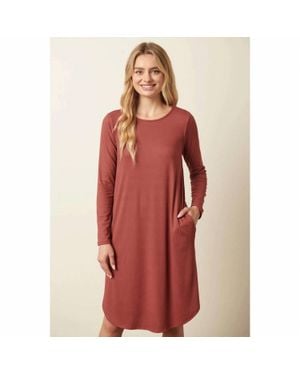 Mittoshop Rib Knit Long Sleeve Round Neck Mini Dress - Red