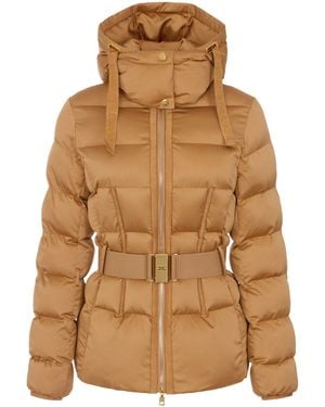 Elisabetta Franchi Quilted Padded Jacket With High Collar And-Tone Buckle - Brown