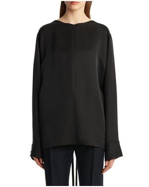 KHAITE Long-Sleeved Top With Open Back And Ribbon Ties - Black