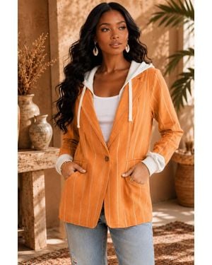 SurelyMine Golden Hour Striped Hooded Blazer Jacket - Orange