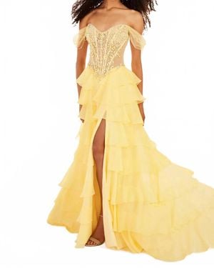 Ellie Wilde Tiered Ruffle Chiffon Gown - Yellow