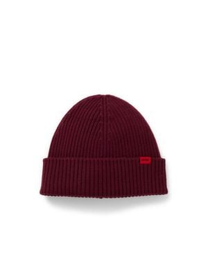 HUGO Virgin-Wool Beanie Hat With Logo - Red