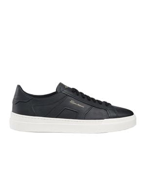 Santoni Low-Top Leather Sneakers With Accents - Black