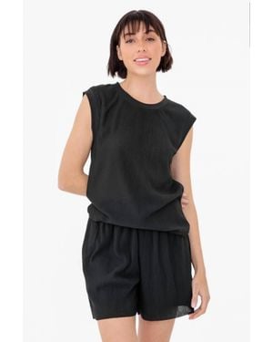 Mono B Micro Pleated Tank Top - Black