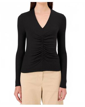 Goldie Fortuna Ruched V Neck Shirt - Black
