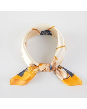 TRUEDAMES Nautical Rope Floral Pattern Printed Square Silky Satin Bandana Scarf - Metallic