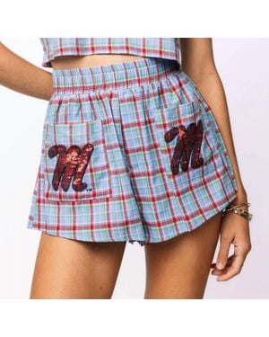 Queen Of Sparkles Ole Miss Plaid Mascot Pocket Shorts - Blue