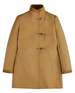 Fay Tailored Wool Coat With Toggle Closures And High Collar - Natural
