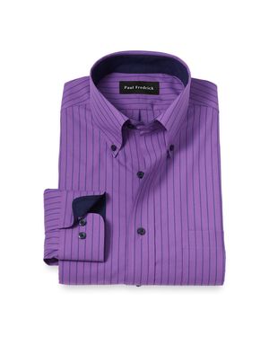 Paul Fredrick Non-Iron Cotton Stripe Dress Shirt With Contrast Trim - Purple