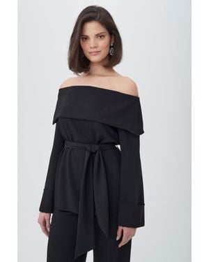 Trina Turk Lyndi Off-The-Shoulder Belted Long Sleeve Top - Black
