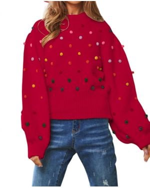 Davi & Dani Party Isn'T Over Pom Sweater - Red
