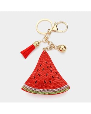 Fashnzfab Bling Studded Watermelon Tassel Keychain - Red