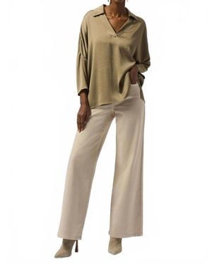 Joseph Ribkoff V-Neck Collar Long Sleeve Top - Natural