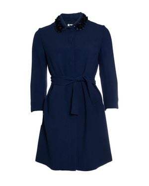 Miu Miu Jacket With Belt And Sequinned Collar - Blue