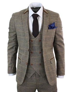 Marc Darcy Blake 3 Piece Tweed Double Breasted Suit - Gray