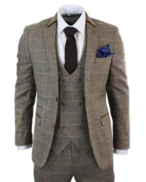 Marc Darcy Blake 3 Piece Tweed Double Breasted Suit - Gray