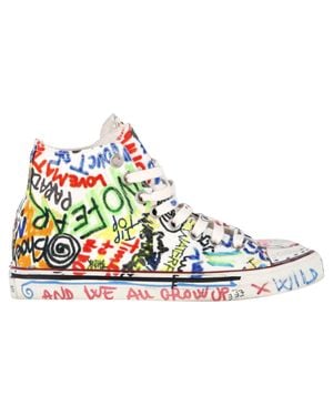 Vetements Graffiti Printed High-Top Sneakers - Blue
