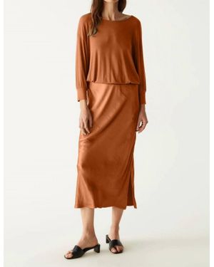 Michael Stars Nadia Mixed Fabric Satin Dress - Brown