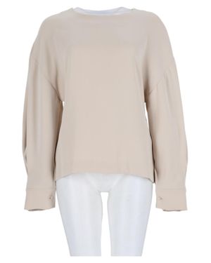 P.A.R.O.S.H. Boxy Voluminous Sleeve Back-Zip Blouse - White