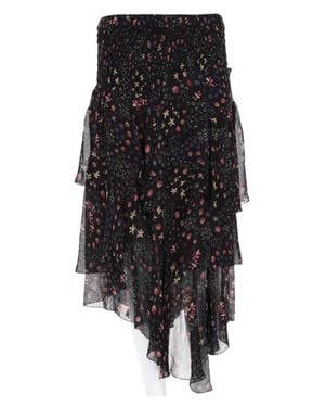 Isabel Marant Asymmetrical Hem Skirt With Floral Pattern And Smocked Waistband - Black