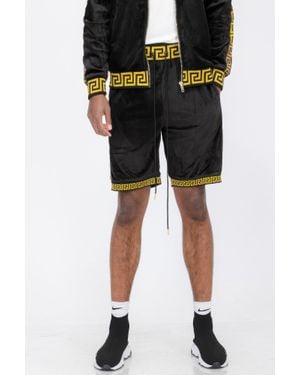 TRUEDAMES Status Print Velour Shorts Suede Shorts - Black