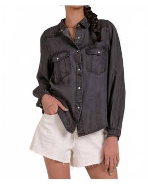 Elan Snap Front Wide Sleeve Shirt - Gray