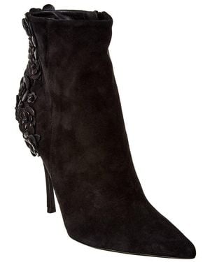 Roger Vivier Sin Wallflower Suede & Leather Bootie - Black