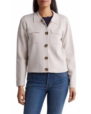 Tahari Around The Town Classic Button Up Cardigan - Blue