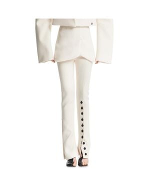 A.W.A.K.E. MODE Basque Button Trim Textured Straight Leg Pants - White